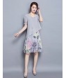 Women's Going out Street chic Plus Size / Chiffon Dress,Floral Round Neck Knee-length Short Sleeve Gray Summer