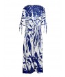 New Boho Maxi Dress Contrast Print Deep V-Neck Side Zipper 3/4 Sleeve Beach Evening Party Long