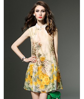Women's Vintage Floral A Line / Loose Dress,Stand Above Knee Cotton / Linen