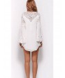 Women's Party/Cocktail Loose Dress Round Neck Mini Long Sleeve White Cotton Fall
