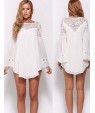 Women's Party/Cocktail Loose Dress Round Neck Mini Long Sleeve White Cotton Fall