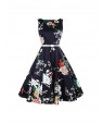 Women's Casual/Daily Vintage A Line Dress,Floral Round Neck Knee-length Sleeveless Blue Cotton Summer