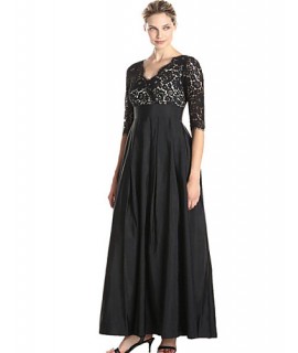 Women's Party/Cocktail Sexy Plus Size / Lace Dress,Solid V Neck Maxi ? Length Sleeve Black Polyester Spring