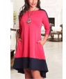 Women's Casual/Daily / Plus Size Simple Loose Dress,Color Block Round Neck Knee-length ? Sleeve Blue / Red / White Polyester Summer