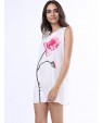 Women's Simple / Street chic Loose Dress,Floral Round Neck Above Knee Sleeveless White Polyester Summer