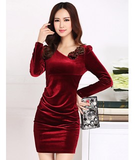 Women's Plus Size / Going out Street chic Bodycon Dress,Solid Asymmetrical Above Knee Long Sleeve Red / Black / Purple