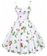 Women's Going out Vintage A Line / Skater Dress,Floral Strap Knee-length Sleeveless White / Black Cotton All Seasons