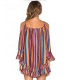 Women's Beach Boho Chiffon Dress,Print Off Shoulder Above Knee Long Sleeve Orange Polyester Summer