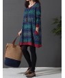 Casual/Daily / Plus Size Cute Dress Round Neck Above Knee Long Sleeve Blue Cotton / Linen Spring / Fall / Winter Inelastic Medium