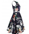 Women's Casual/Daily Vintage A Line Dress,Floral Round Neck Knee-length Sleeveless Blue Cotton Summer