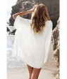 Women's Beach Simple Loose Dress,Solid V Neck Mini ? Sleeve White Cotton Summer
