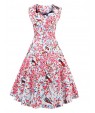 Women's Plus Size Vintage Swing Dress,Floral Square Neck Knee-length Sleeveless Blue / Red / White / Black Cotton Summer