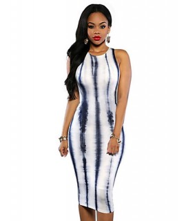 Women's Casual/Daily Street chic Bodycon Dress,Print Round Neck Knee-length Sleeveless White Polyester Summer
