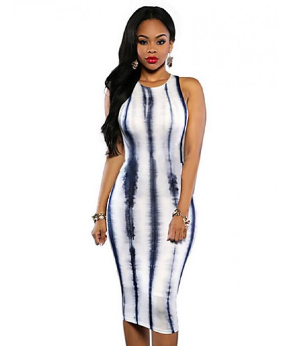 Women's Casual/Daily Street chic Bodycon Dress,Print Round Neck Knee-length Sleeveless White Polyester Summer