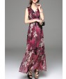 Going out Simple Sheath Dress,Print V Neck Maxi Sleeveless Blue / Red Polyester Summer Mid Rise