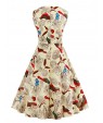 Women's Plus Size Vintage Swing Dress,Floral Square Neck Knee-length Sleeveless Blue / Red / White / Black Cotton Summer