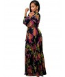 Women's Casual/Daily Boho Pleated Fashion Chiffon / Swing Dress,Print Deep V Maxi Long Sleeve Blue