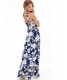 Women's Beach Boho Sheath Dress,Floral Strap Maxi Sleeveless Blue Cotton Summer