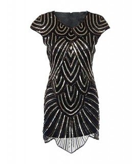 Women's Party/Cocktail Vintage 1920s Bodycon / Sheath Dress,Paisley Round Neck Knee-length Short Sleeve Black Polyester