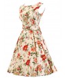 Women's Cream Floral Dress , Vintage Sleeveless 50s Rockabilly Swing Short Cocktail Dress