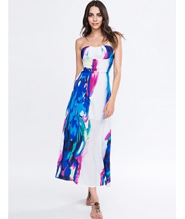 Women's Sexy / Party / Cocktail Floral Flapper Dress , Strapless Maxi Rayon