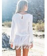 Women's CasualPure White Long Sleeve Beach Mini Dress with Tassels