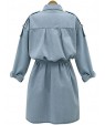 Women's Plus Size Street chic Loose Dress,Solid Shirt Collar Above Knee Long Sleeve Blue Spandex Summer