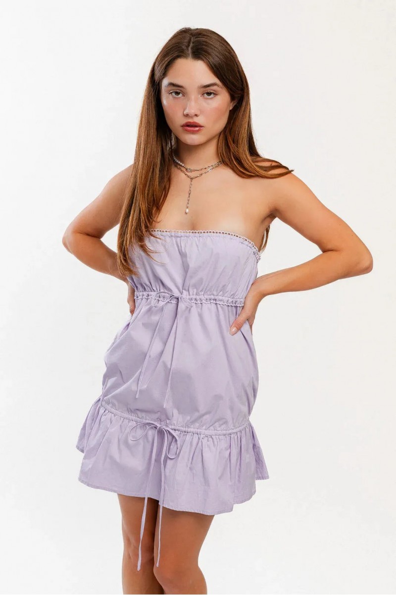 Drawstring Baby Doll Tube Mini Dress