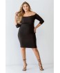 Plus Size Black Ribbed Off-The-Shoulder Midi Dress